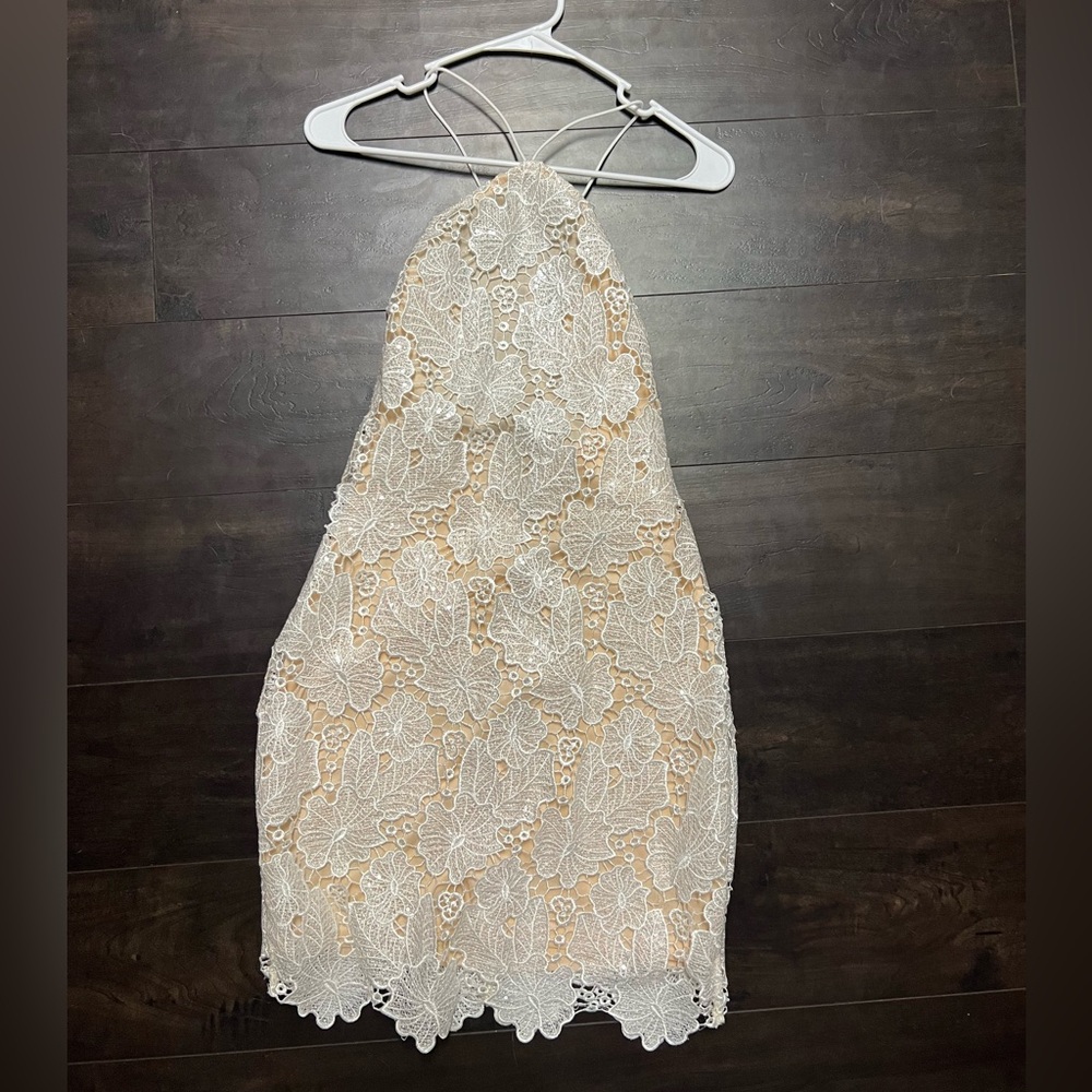 White lace halter dress